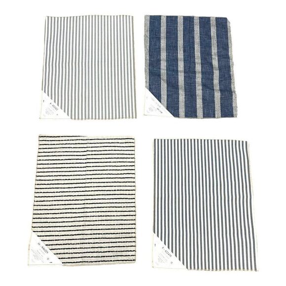 Linen Blend Stripe Fabric Samples Lot craft Kaufman Polyester Blue & White - Picture 1 of 16